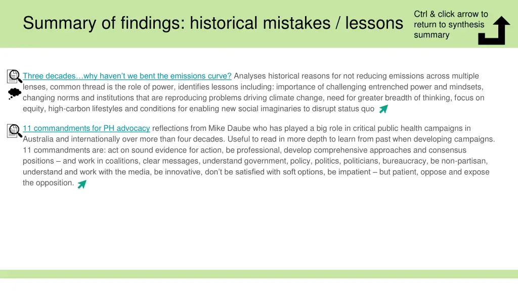 ctrl click arrow to return to synthesis summary 2