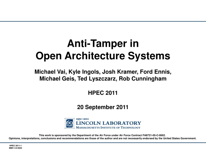 anti tamper in open architecture systems