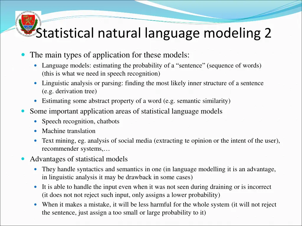 statistical natural language modeling 2