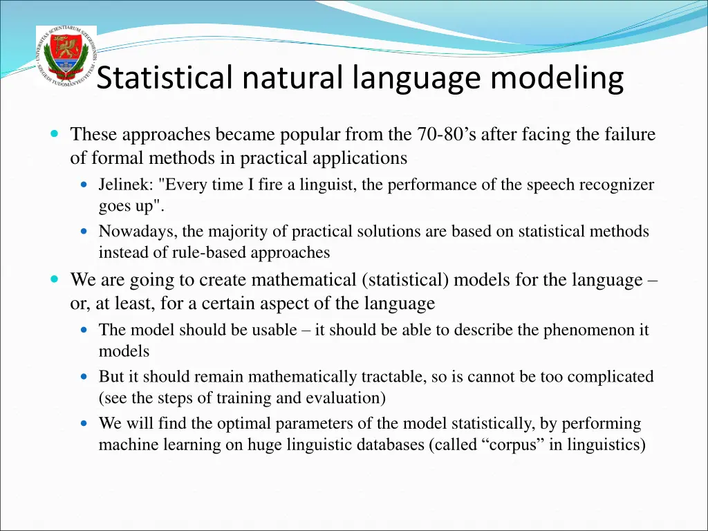 statistical natural language modeling