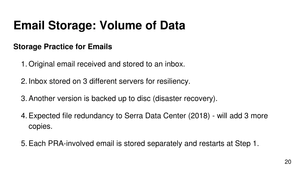 email storage volume of data