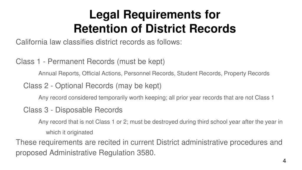 legal requirements for retention of district