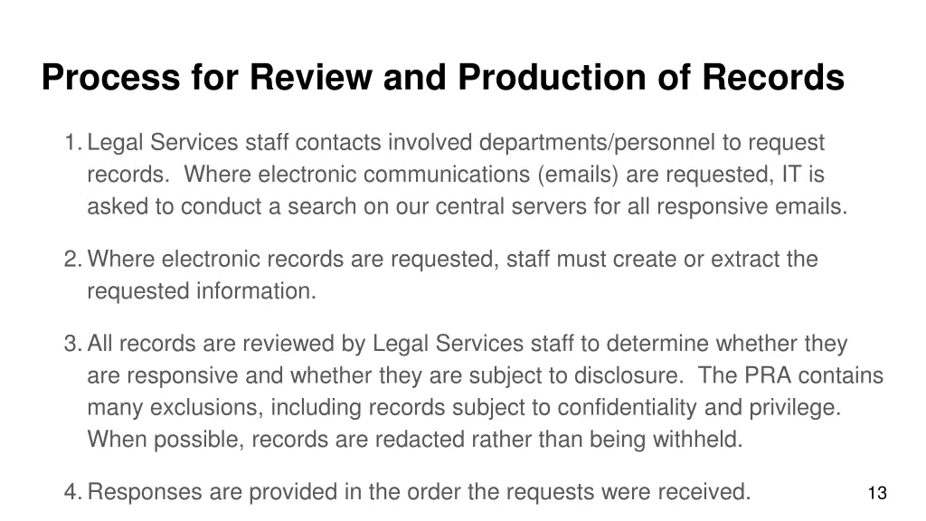 process for review and production of records