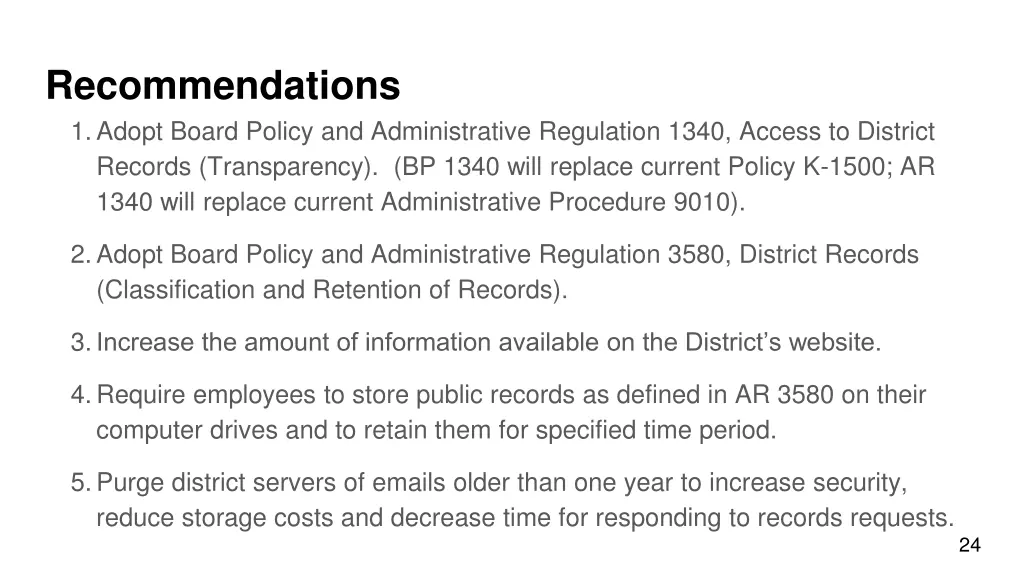 recommendations 1 adopt board policy