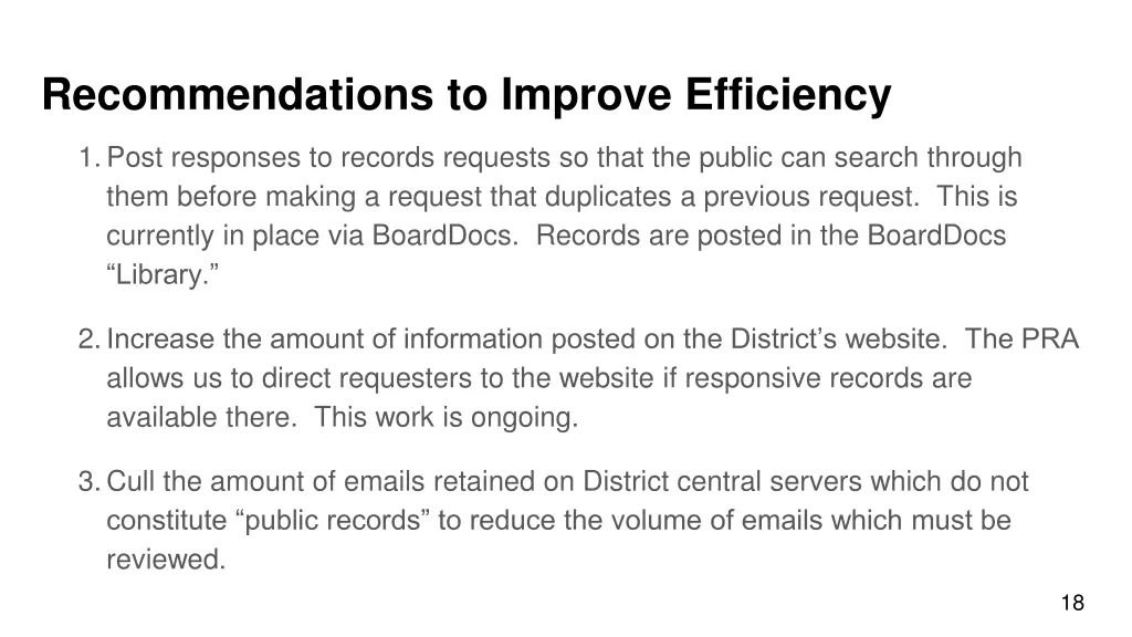 recommendations to improve efficiency