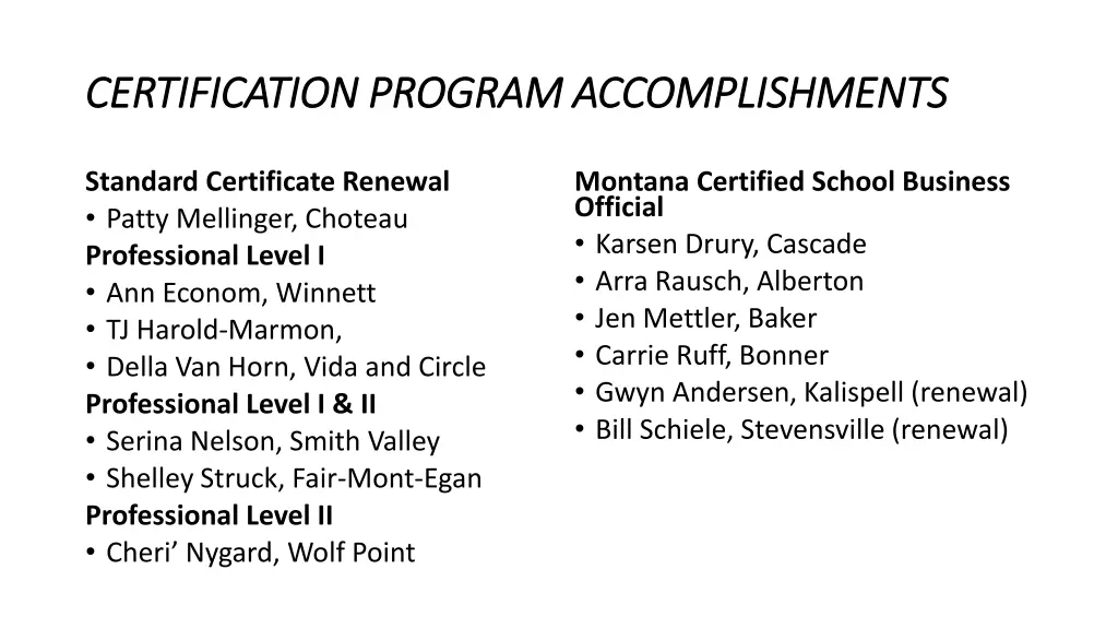 certification program accomplishments