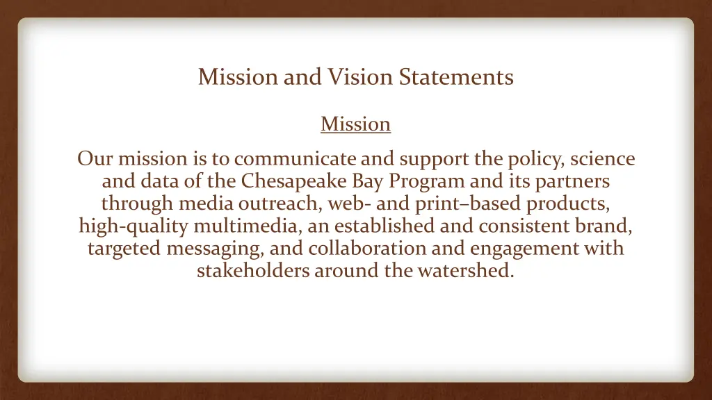 mission and vision statements