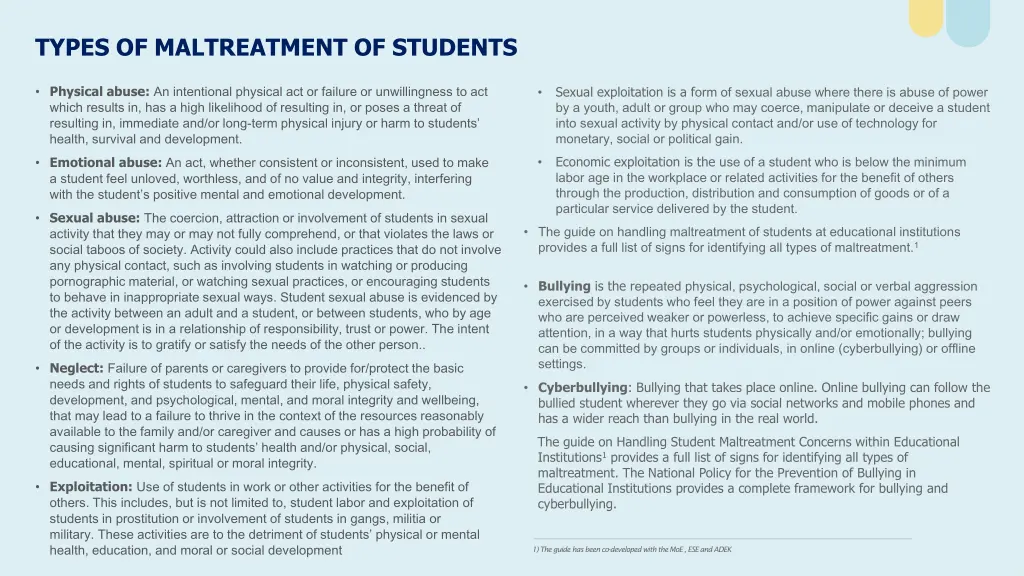 types of maltreatment of students