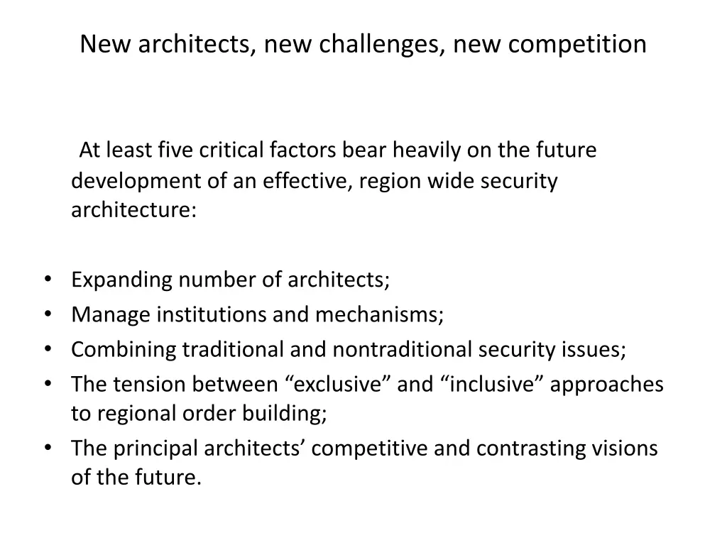 new architects new challenges new competition