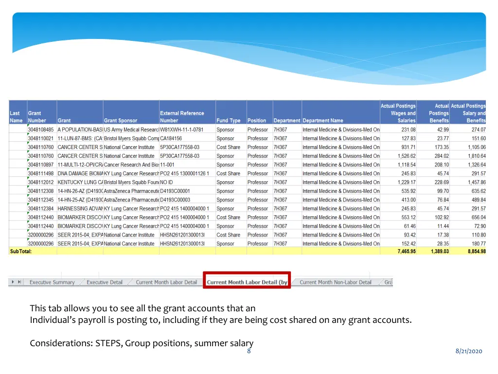 this tab allows you to see all the grant accounts