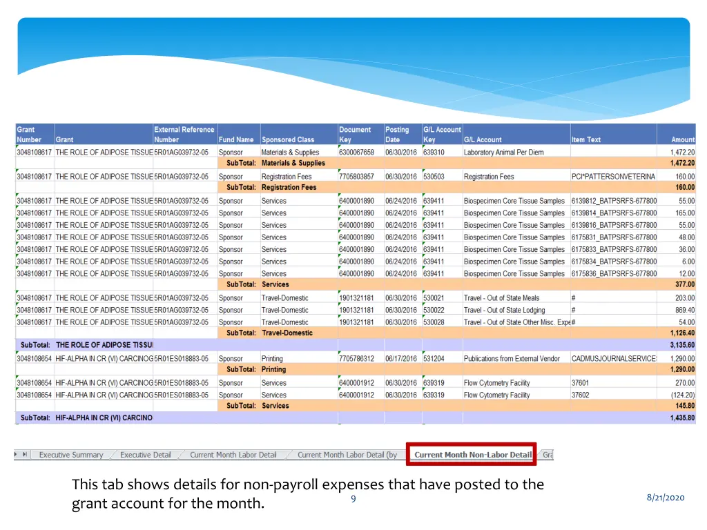 this tab shows details for non payroll expenses