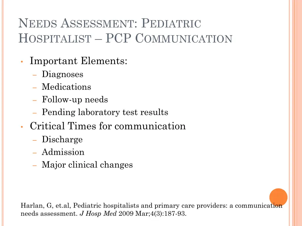 n eeds a ssessment p ediatric h ospitalist 1
