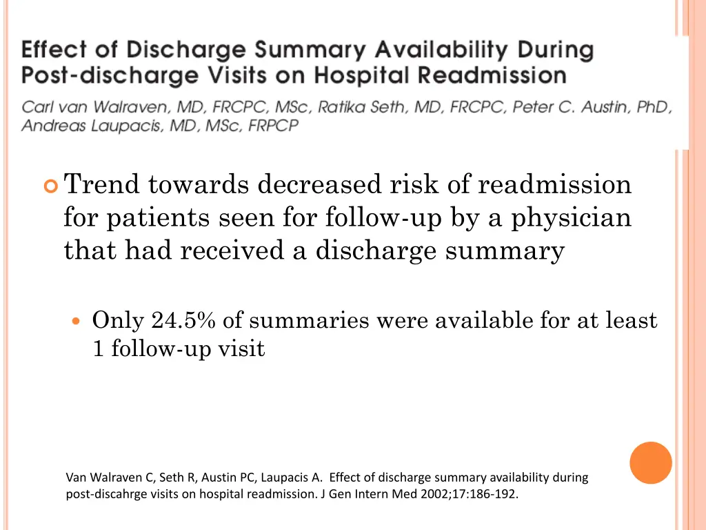 trend towards decreased risk of readmission