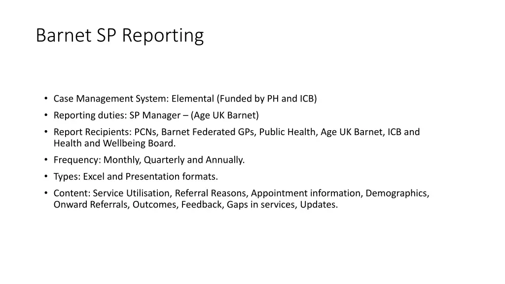 barnet sp reporting