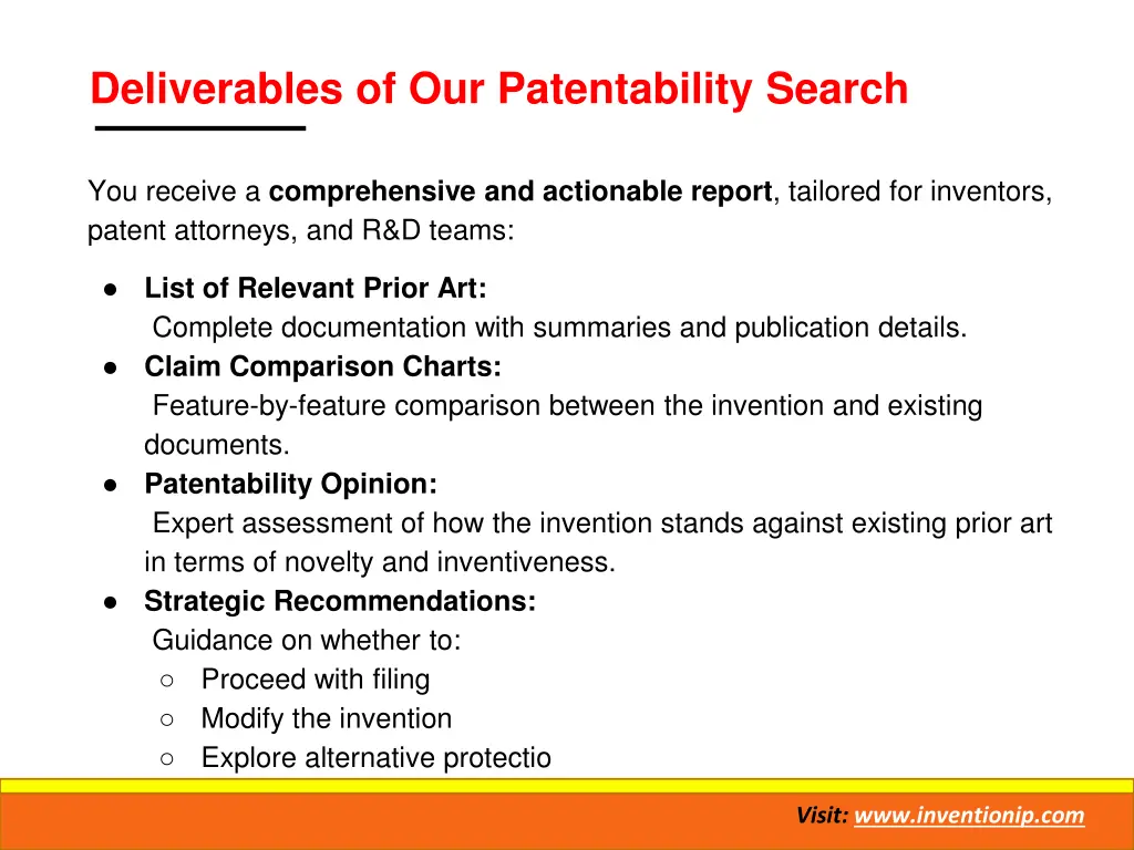 deliverables of our patentability search
