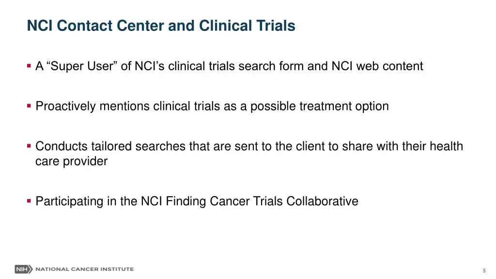 nci contact center and clinical trials