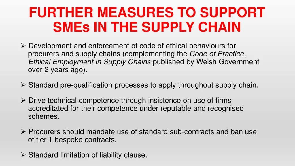 further measures to support smes in the supply