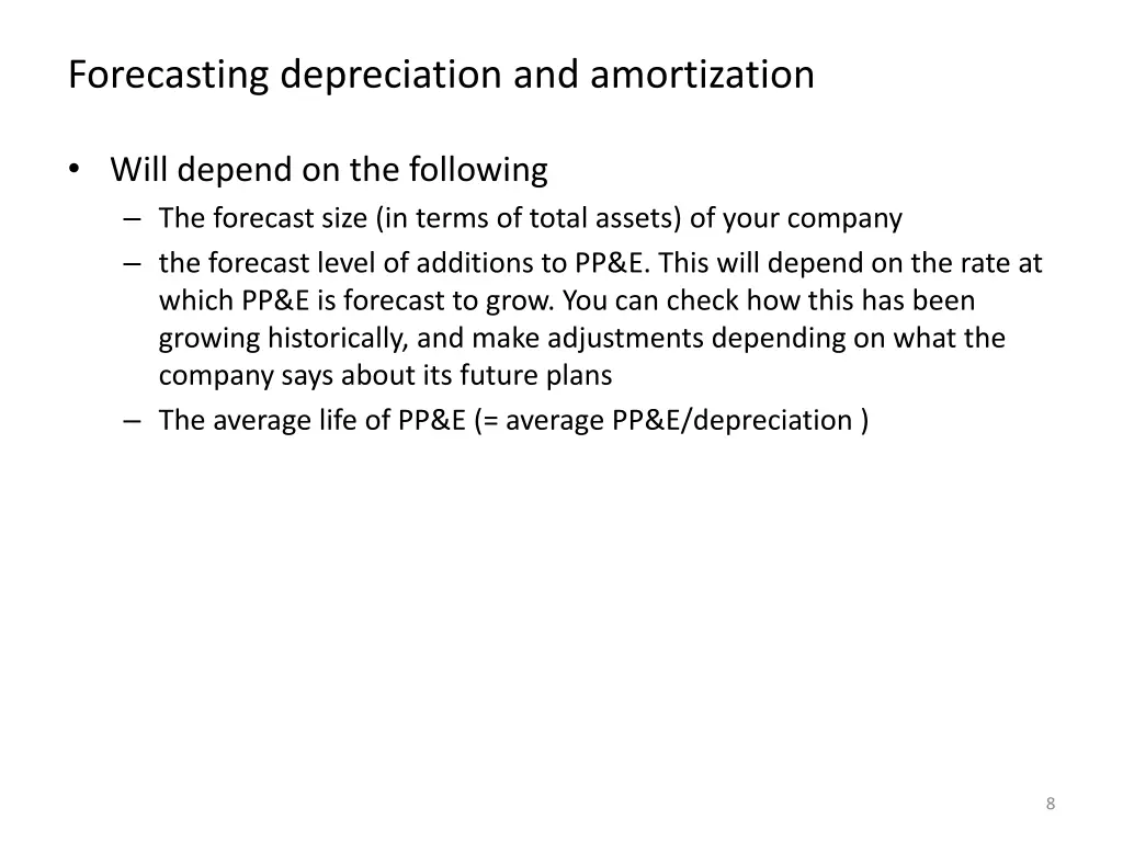 forecasting depreciation and amortization
