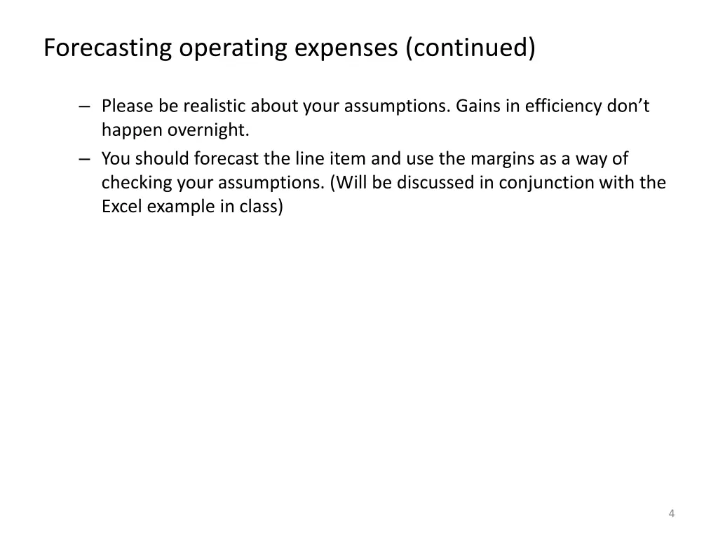 forecasting operating expenses continued