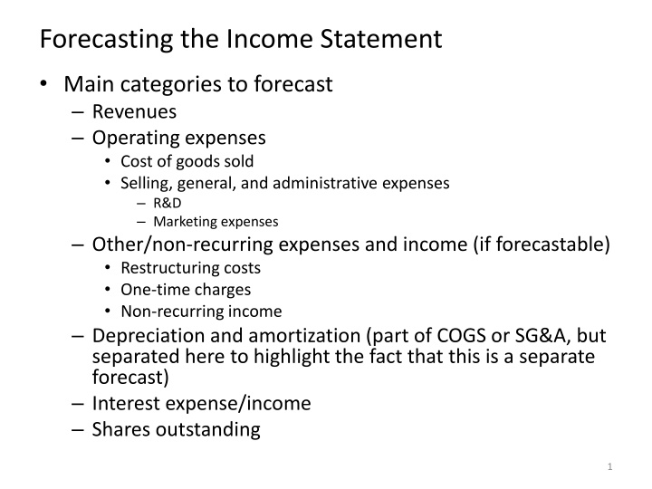 forecasting the income statement