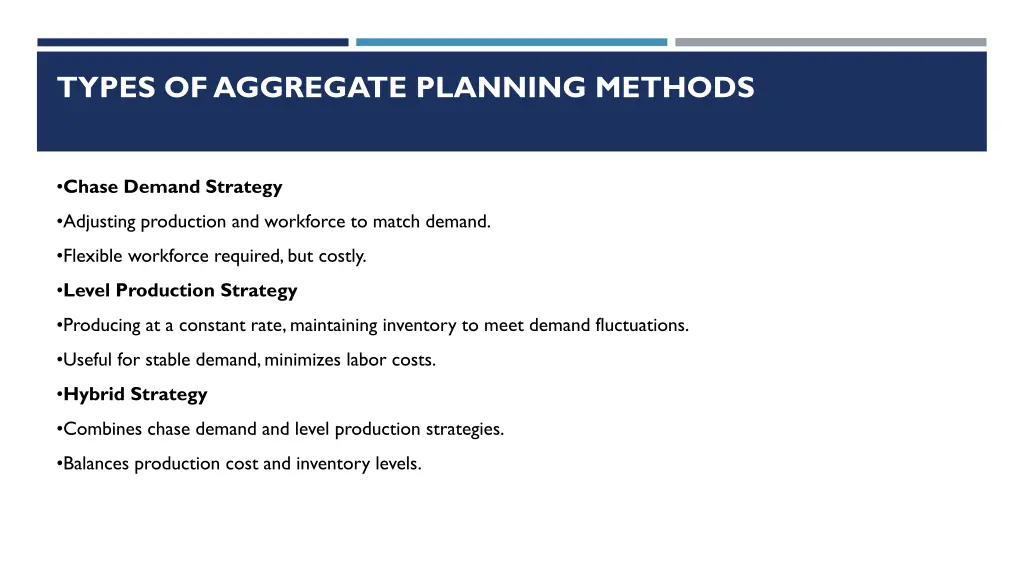 types of aggregate planning methods