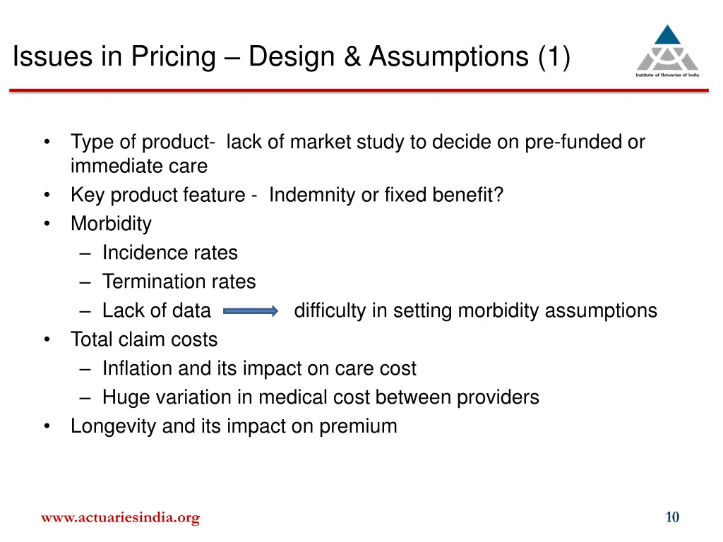 issues in pricing design assumptions 1