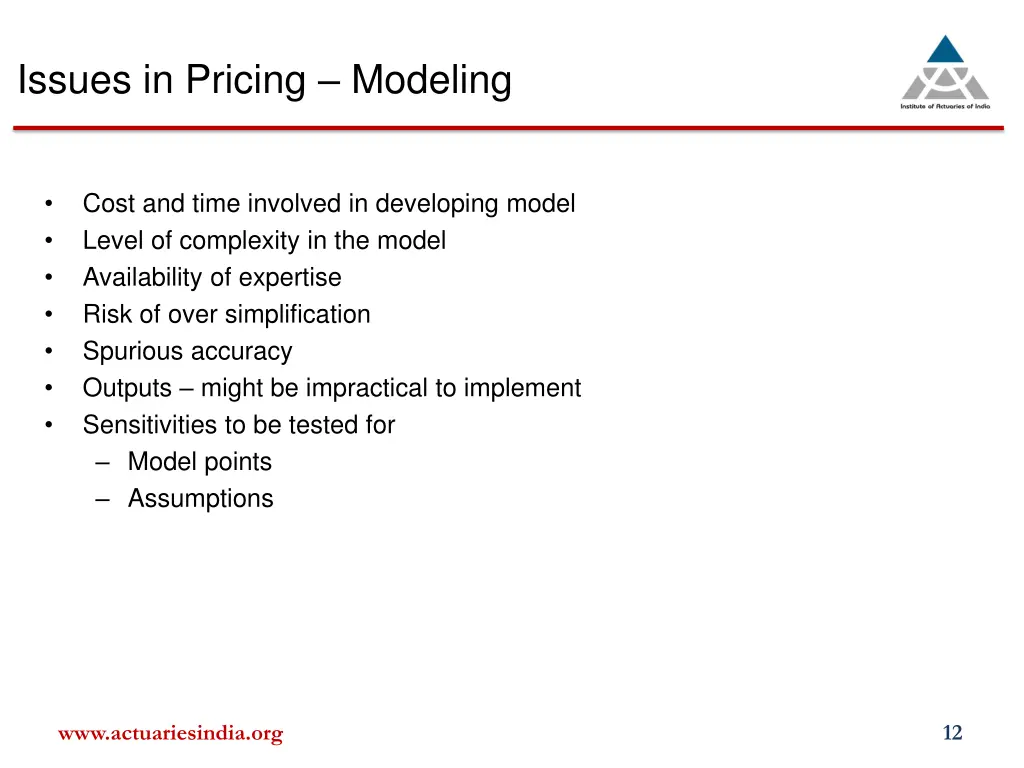 issues in pricing modeling