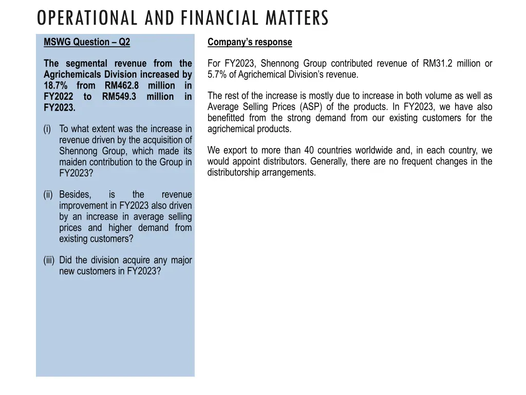 operational and financial matters 1