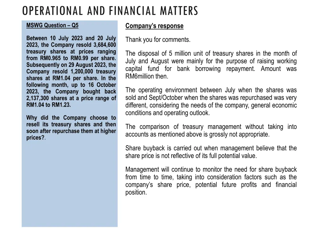 operational and financial matters 4