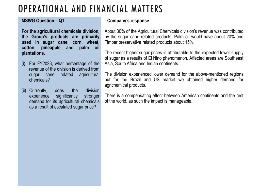 operational and financial matters
