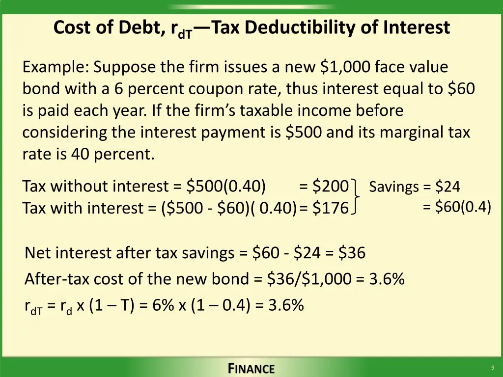cost of debt r dt tax deductibility of interest