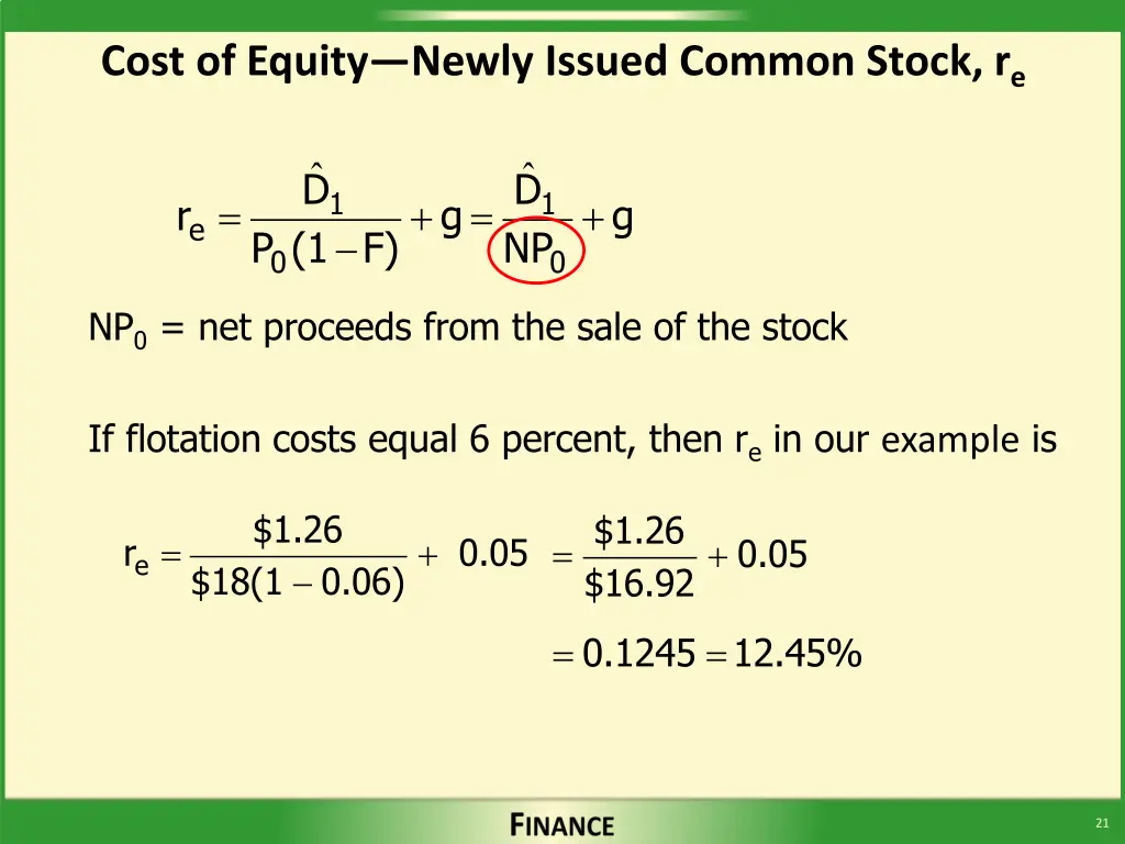 cost of equity newly issued common stock r e 1