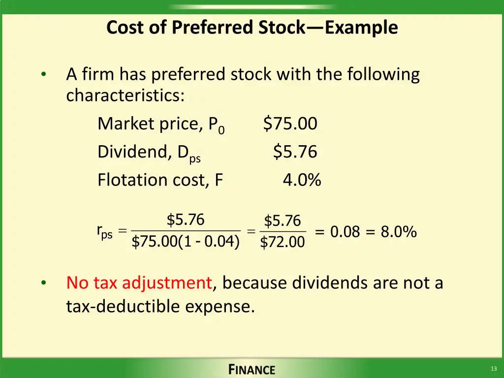 cost of preferred stock example