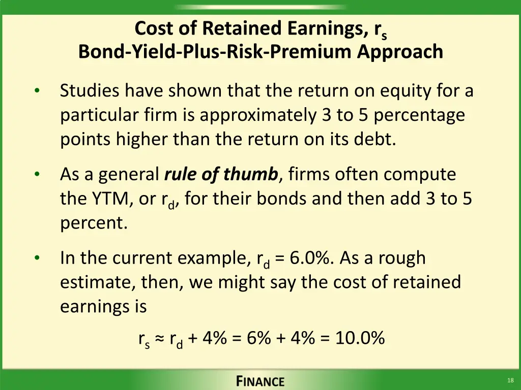 cost of retained earnings r s bond yield plus