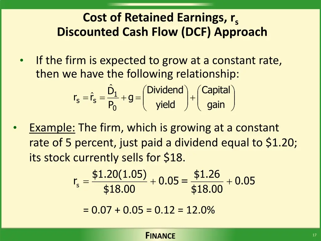 cost of retained earnings r s discounted cash