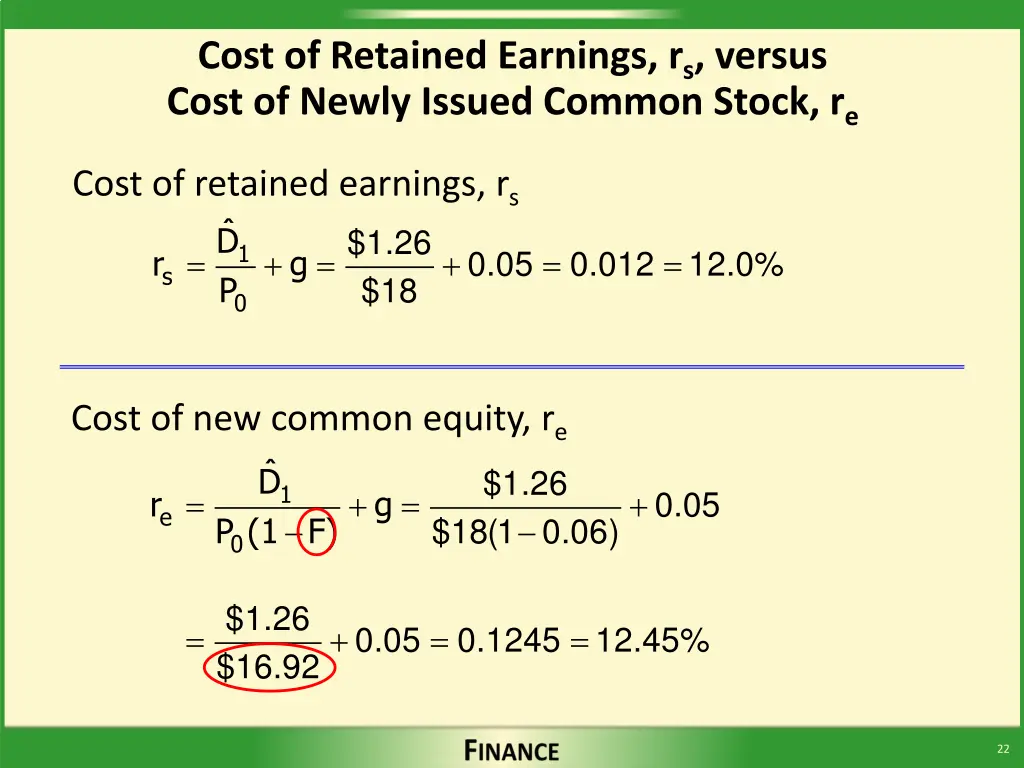 cost of retained earnings r s versus cost