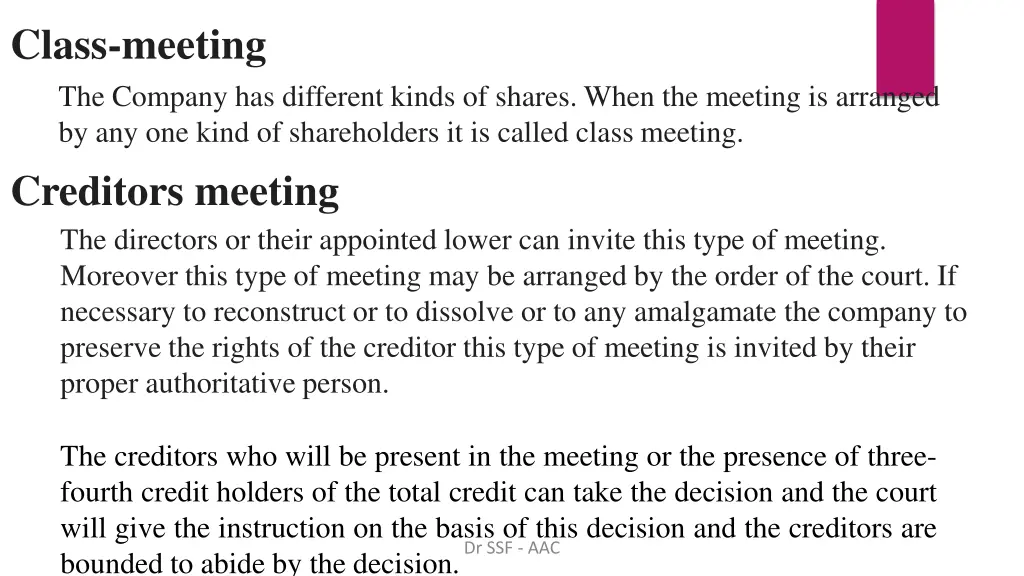class meeting the company has different kinds