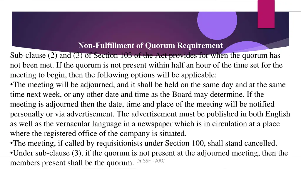 non fulfillment of quorum requirement sub clause