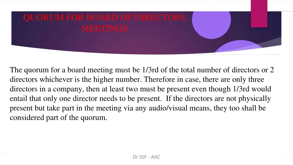 quorum for board of directors meetings