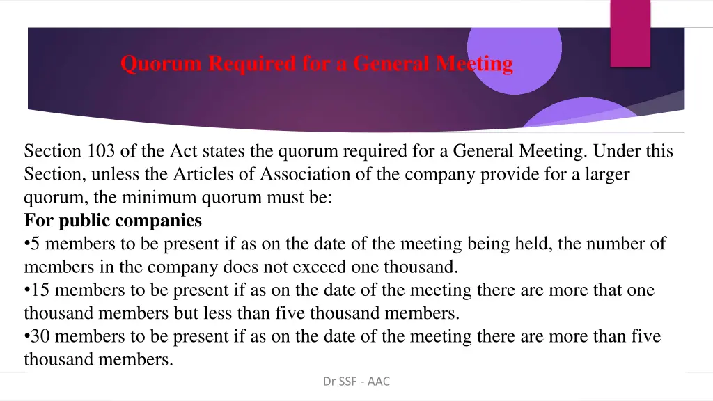quorum required for a general meeting