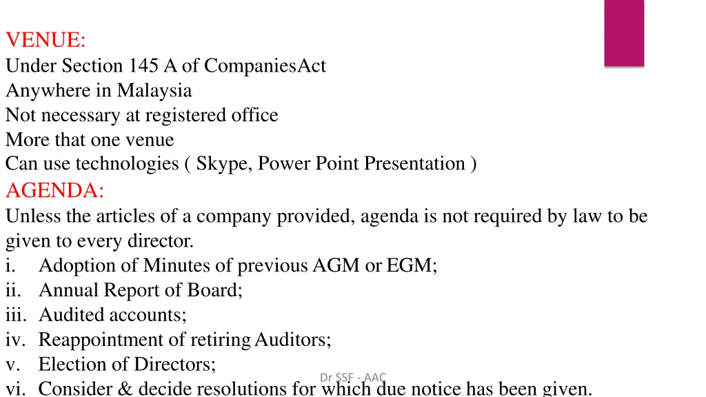 venue under section 145 a of companiesact