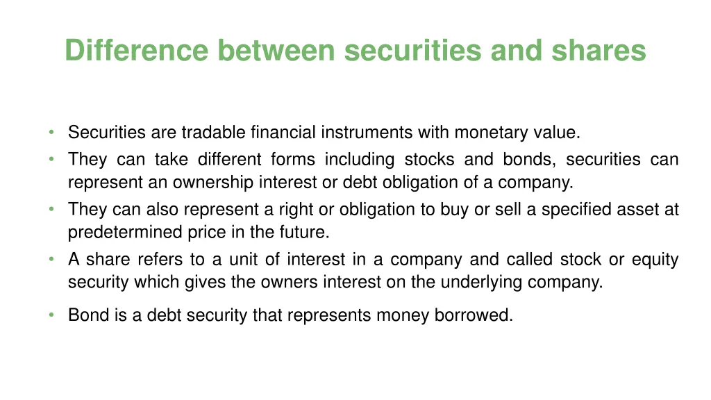 difference between securities and shares