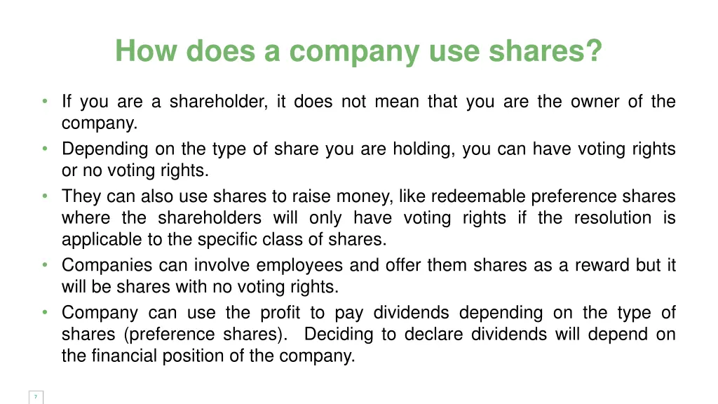 how does a company use shares