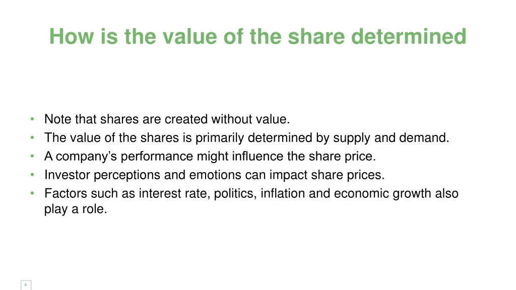 how is the value of the share determined
