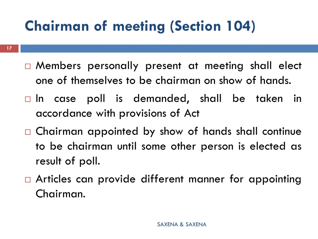 chairman of meeting section 104