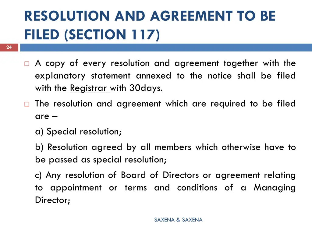 resolution and agreement to be filed section 117