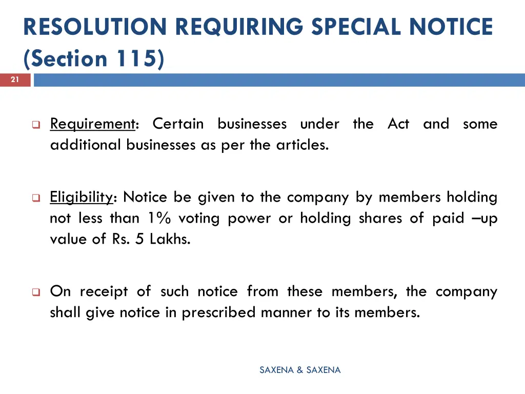 resolution requiring special notice section 115