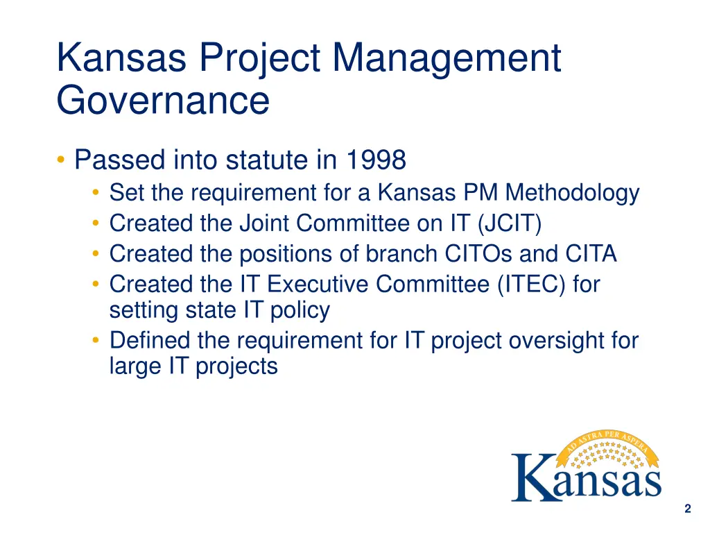 kansas project management governance