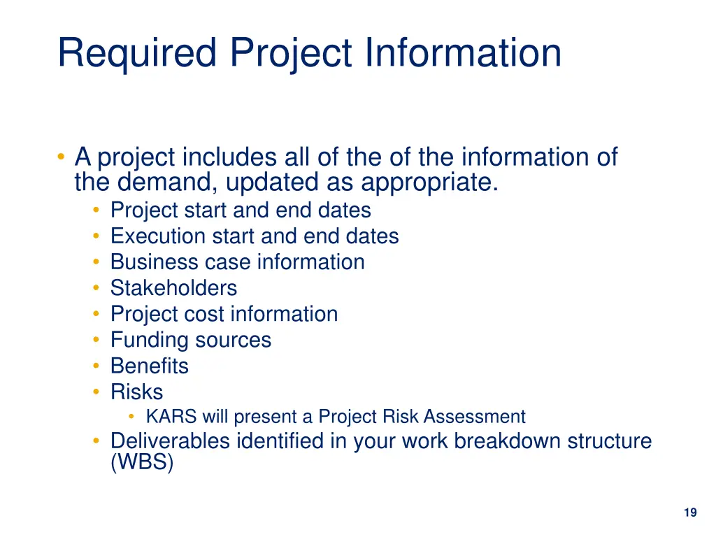 required project information