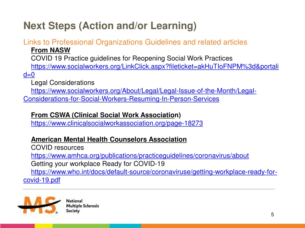 next steps action and or learning